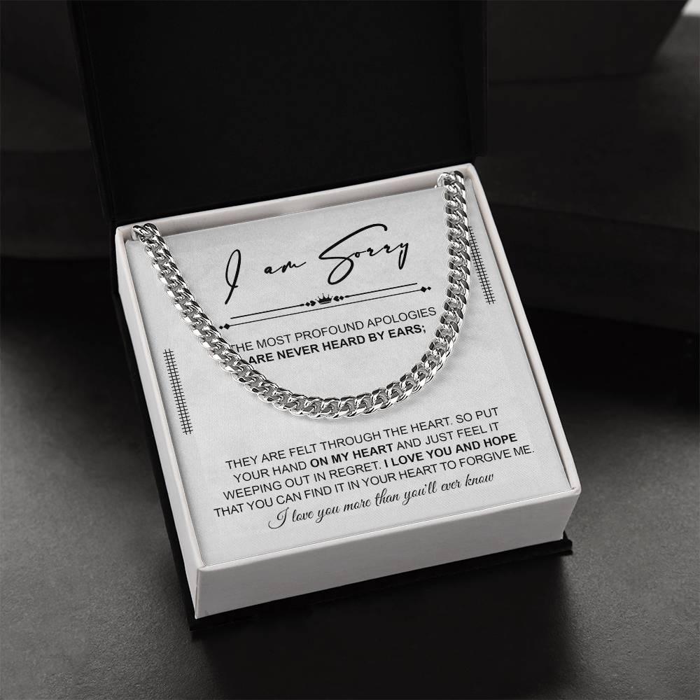 Apology Gift for Him - Sorry - Weeping In Regret - Cuban Link Chain Necklace - Mallard Moon Gift Shop