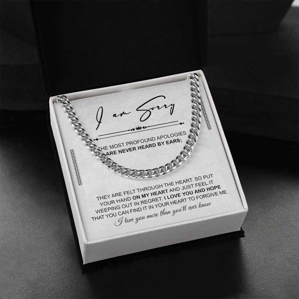 Apology Gift for Him “I’m Truly Sorry” Cuban Chain Necklace with Message Card | Forgiveness Jewelry for Him