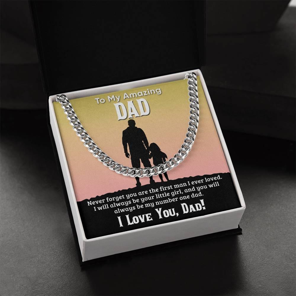 Gift For Dad I Will Always Be Your Little Girl Cuban Chain Link Necklace with Gift Box - Mallard Moon Gift Shop