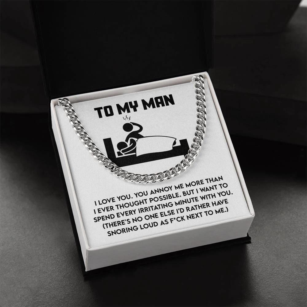 Gift for Husband, Boyfriend, or Soulmate - Cuban Chain Necklace with Funny 'To My Man' Message Card