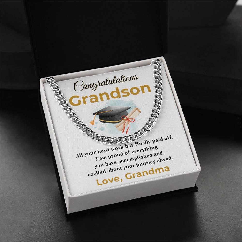 Grandson Graduation Gift - All Your Hard Work Has Paid Off - Personalized Cuban Chain Link Necklace with Message Card and Gift Box - Mallard Moon Gift Shop