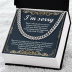 Apology Gift “I’m Sorry” Cuban Link Chain Men’s Necklace with Message Card | Forgiveness Jewelry for Boyfriend or Husband