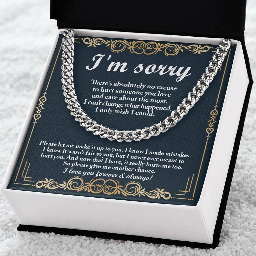 Apology Gift “I’m Sorry” Cuban Link Chain Men’s Necklace with Message Card | Forgiveness Jewelry for Boyfriend or Husband