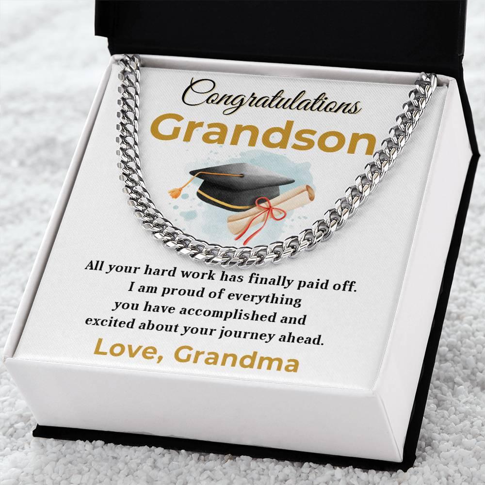 Grandson Graduation Gift - All Your Hard Work Has Paid Off - Personalized Cuban Chain Link Necklace with Message Card and Gift Box - Mallard Moon Gift Shop