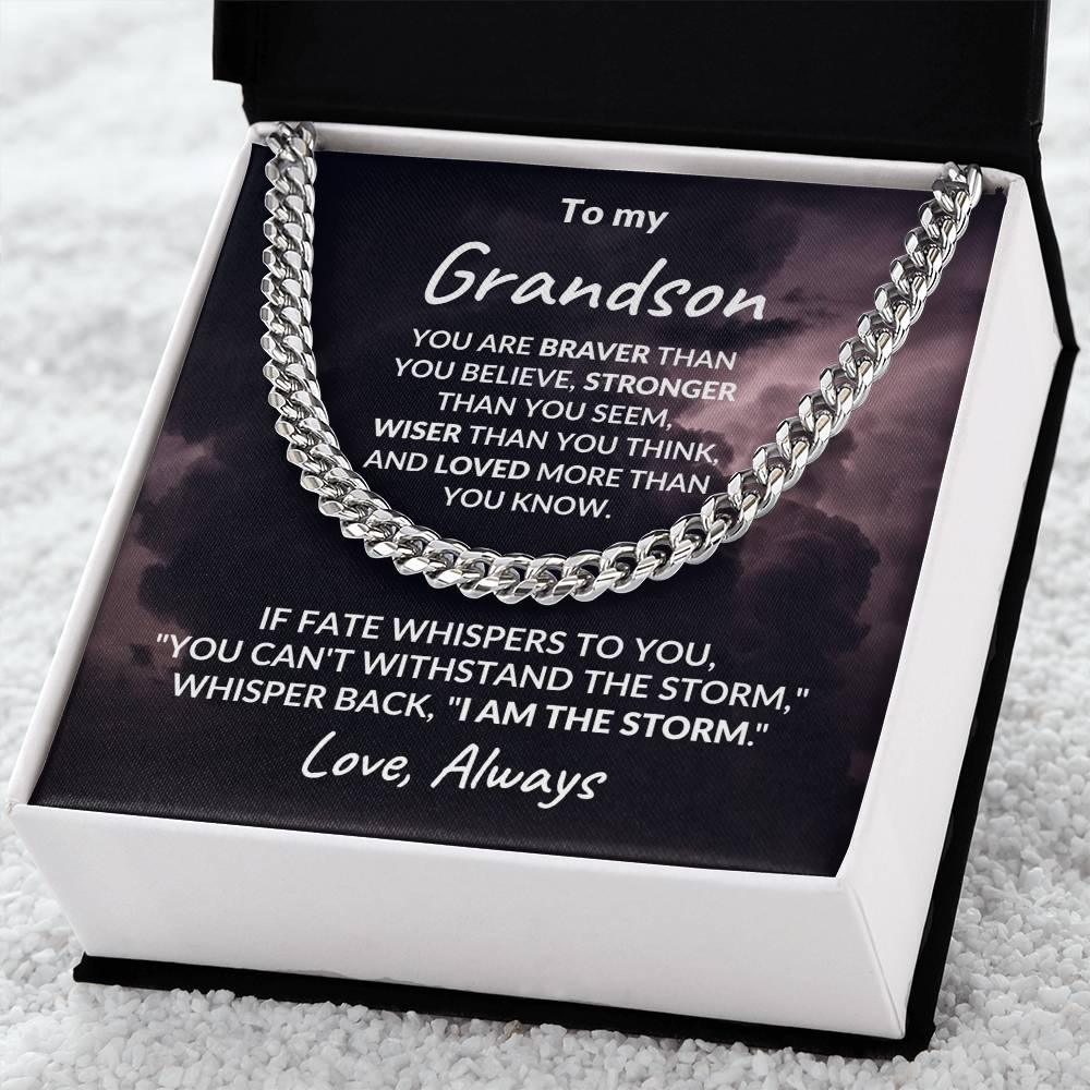 Grandson Jewelry Whisper Back "I Am The Storm" Graduation Birthday Holiday Personalized Cuban Chain Link Necklace With  Gift Box - Mallard Moon Gift Shop