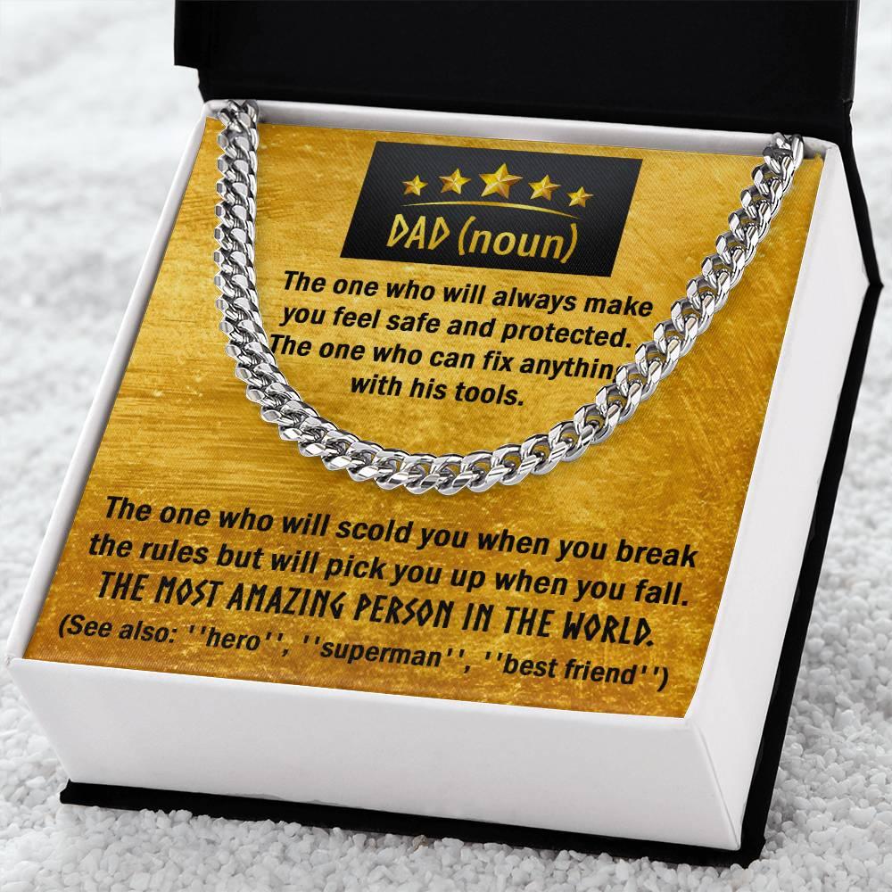 Dad Gift - Dad Noun, See Also Hero, Best Friend Cuban Chain Link Necklace with Gift Box - Mallard Moon Gift Shop