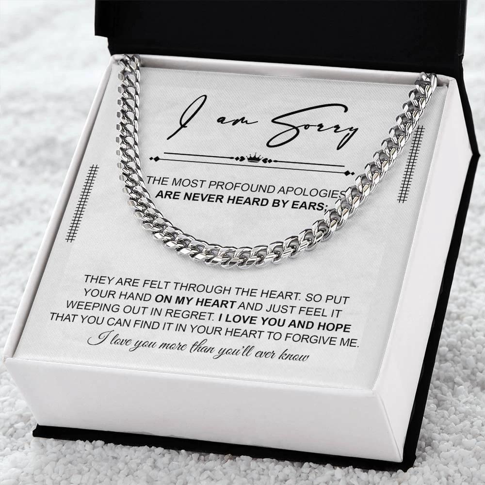 Apology Gift for Him “I’m Truly Sorry” Cuban Chain Necklace with Message Card | Forgiveness Jewelry for Him
