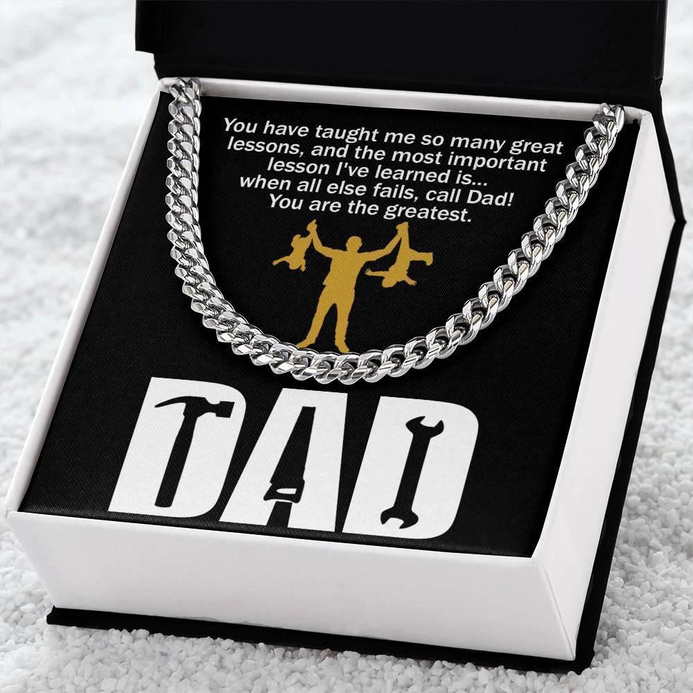 Dad Gift-When All Else Fails, Call Dad Cuban Chain Link Necklace with Gift Box