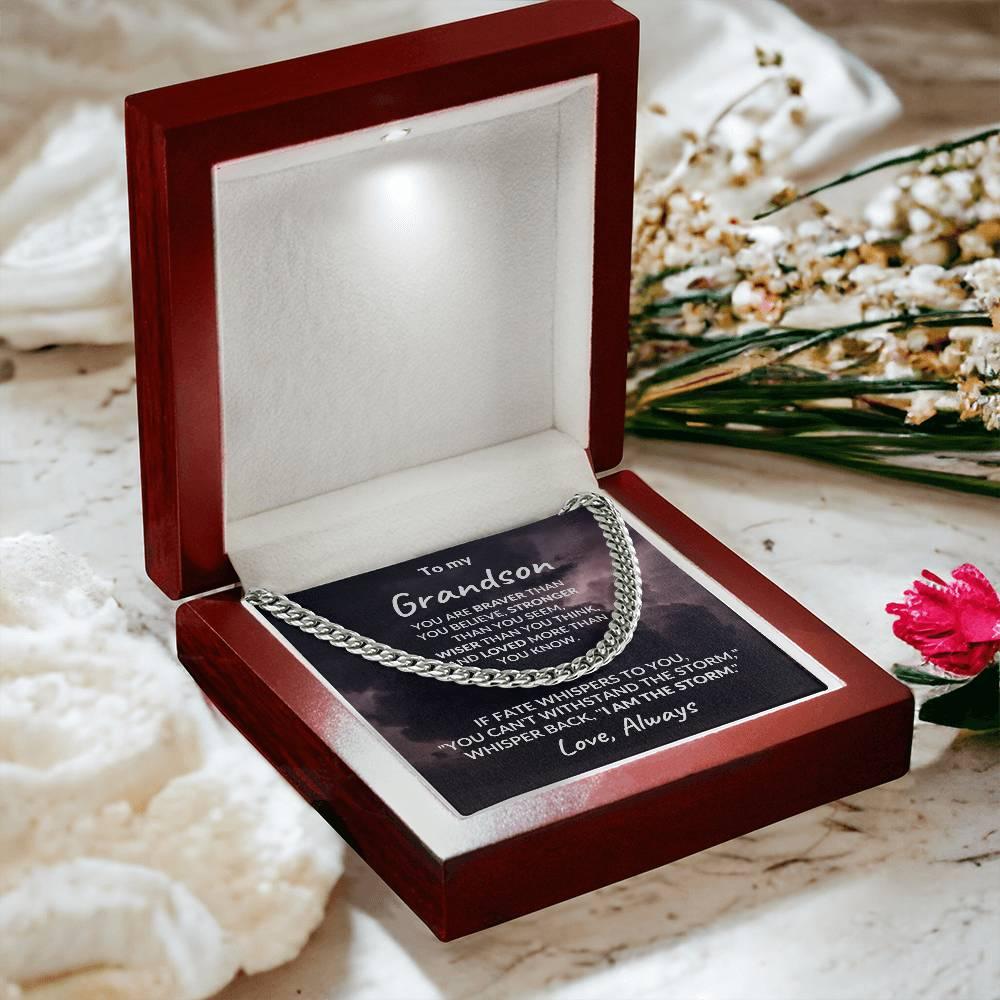 Grandson Jewelry Whisper Back "I Am The Storm" Graduation Birthday Holiday Personalized Cuban Chain Link Necklace With  Gift Box - Mallard Moon Gift Shop