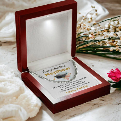 Nephew Personalized Graduation Gift - Your Hard Work Has Finally Paid Off - Cuban Chain Link Necklace with Message Card and Gift Box - Mallard Moon Gift Shop
