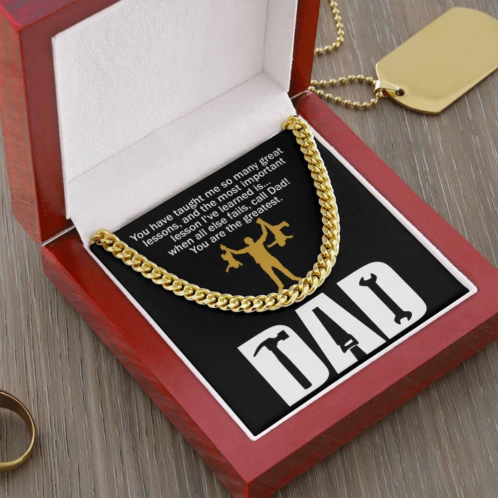 Dad Gift-When All Else Fails, Call Dad Cuban Chain Link Necklace with Gift Box - Mallard Moon Gift Shop