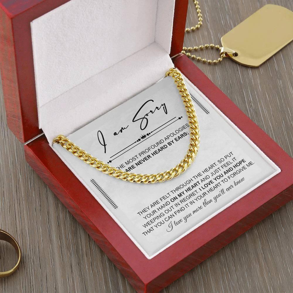 Apology Gift for Him “I’m Truly Sorry” Cuban Chain Necklace with Message Card | Forgiveness Jewelry for Him