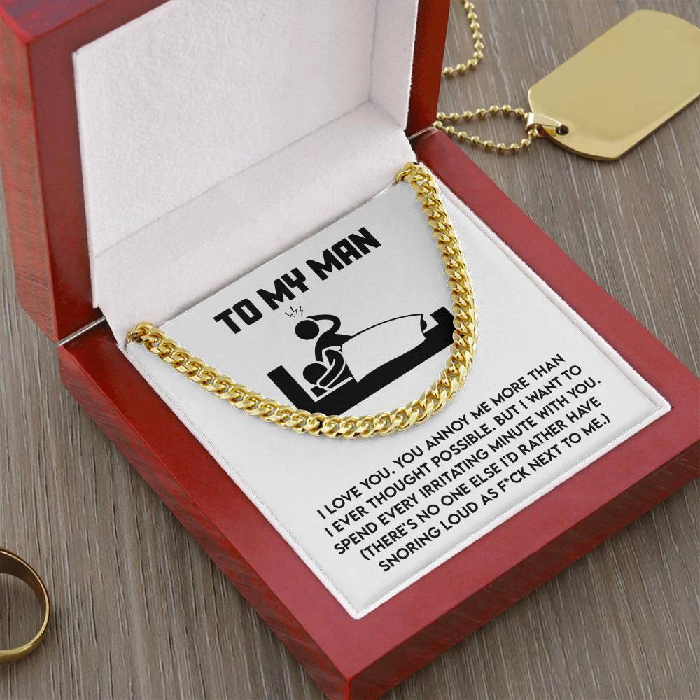 Gift for Husband, Boyfriend, or Soulmate - Cuban Chain Necklace with Funny 'To My Man' Message Card