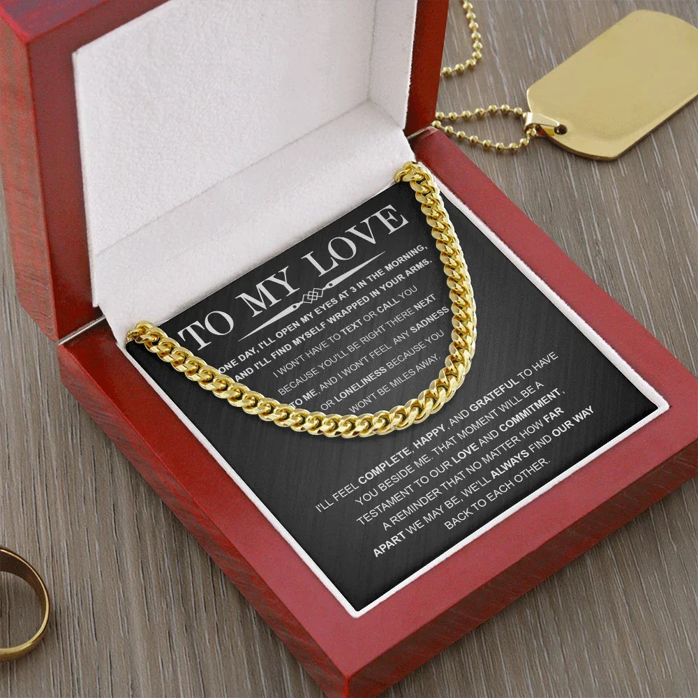 To My Love – Cuban Link Chain with Long Distance Message Card | Romantic Gift for Him Across the Miles