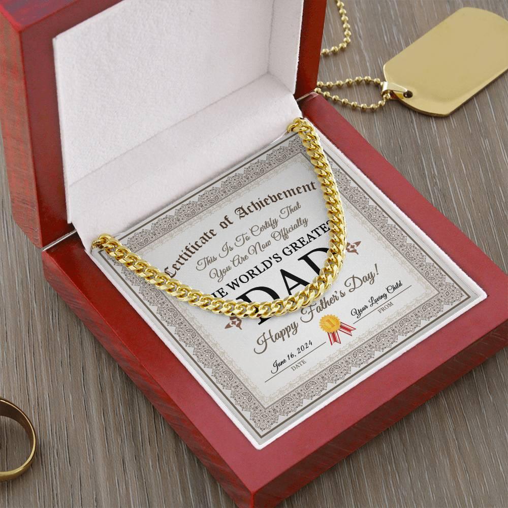 Dad Happy Father's Day Certificate of Achievement Cuban Chain Link Necklace with Gift Box - Mallard Moon Gift Shop