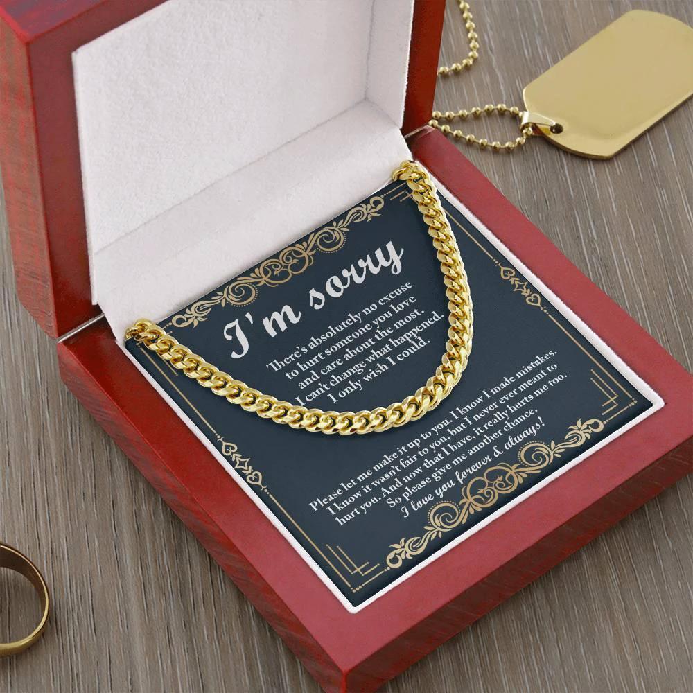 Apology Gift “I’m Sorry” Cuban Link Chain Men’s Necklace with Message Card | Forgiveness Jewelry for Boyfriend or Husband