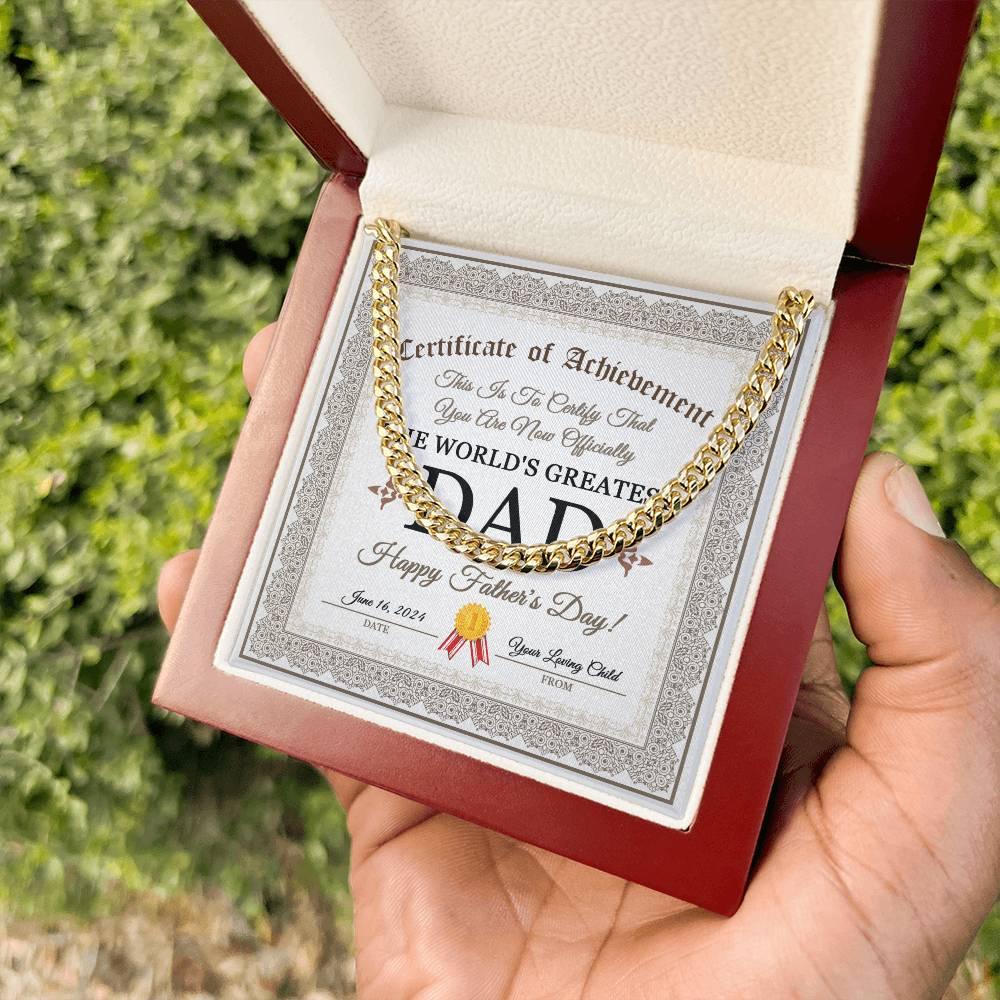Dad Happy Father's Day Certificate of Achievement Cuban Chain Link Necklace with Gift Box - Mallard Moon Gift Shop