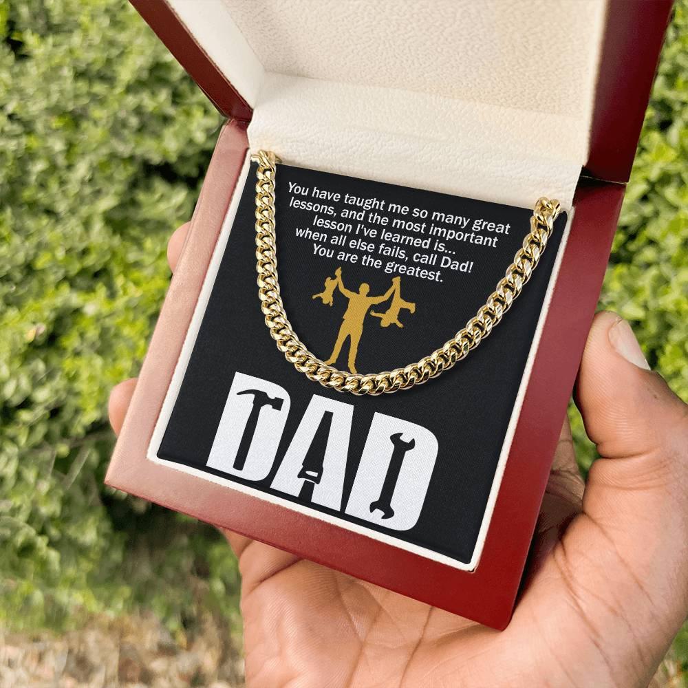 Dad Gift-When All Else Fails, Call Dad Cuban Chain Link Necklace with Gift Box - Mallard Moon Gift Shop