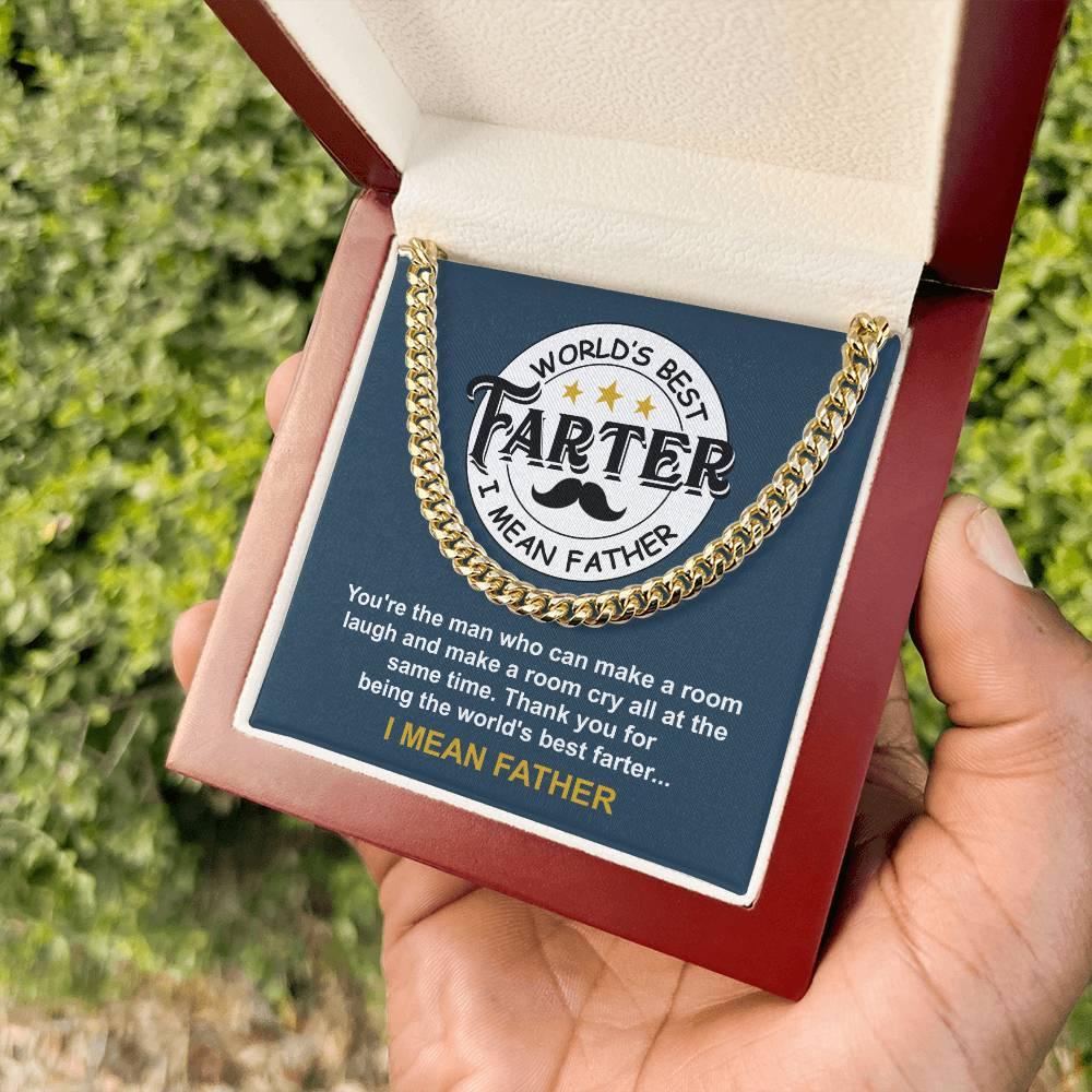 Dad - World's Best Farter Cuban Chain Link Necklace with Gift Box - Mallard Moon Gift Shop