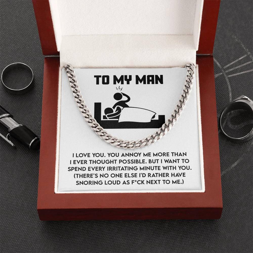Gift for Husband, Boyfriend, or Soulmate - Cuban Chain Necklace with Funny 'To My Man' Message Card