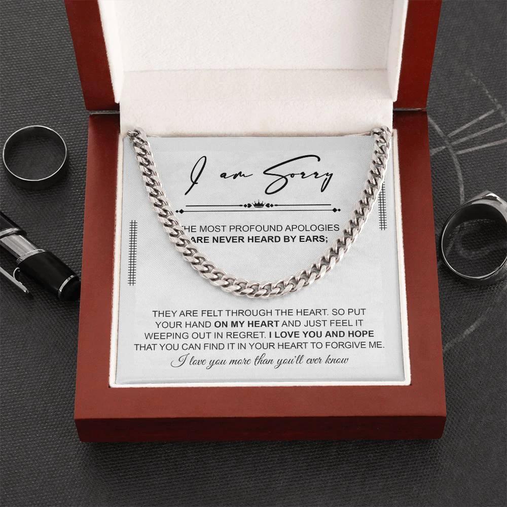Apology Gift for Him “I’m Truly Sorry” Cuban Chain Necklace with Message Card | Forgiveness Jewelry for Him