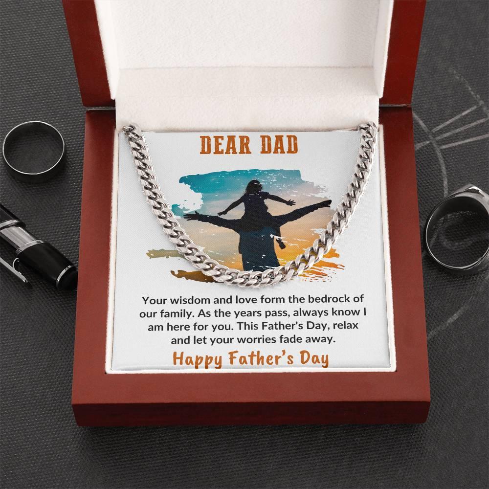 Gift for Dad Personalized Cuban Chain Link Necklace - Your Wisdom and Love Form the Bedrock of Our Family - Mallard Moon Gift Shop
