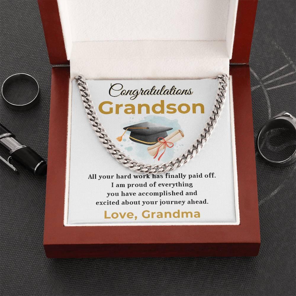 Grandson Graduation Gift - All Your Hard Work Has Paid Off - Personalized Cuban Chain Link Necklace with Message Card and Gift Box - Mallard Moon Gift Shop