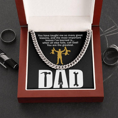 Dad Gift-When All Else Fails, Call Dad Cuban Chain Link Necklace with Gift Box - Mallard Moon Gift Shop
