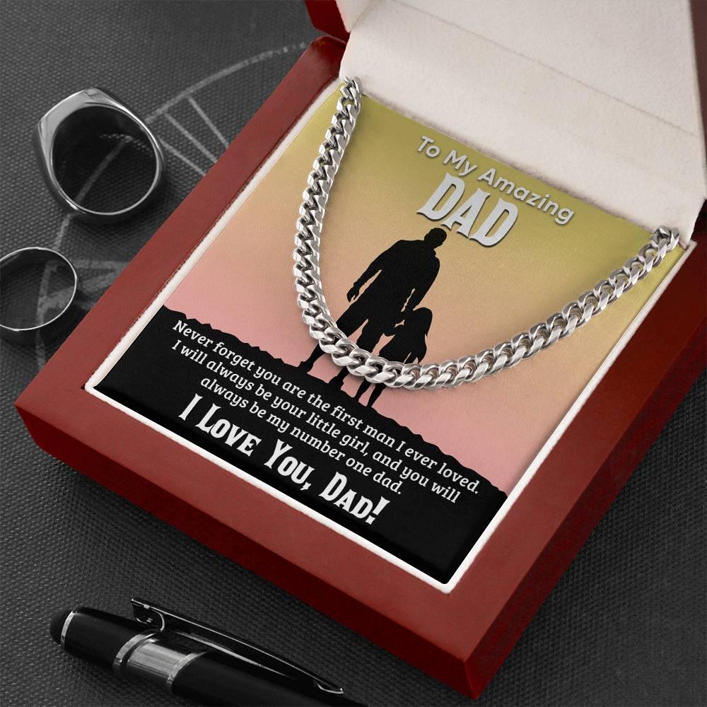 Gift For Dad I Will Always Be Your Little Girl Cuban Chain Link Necklace with Gift Box - Mallard Moon Gift Shop