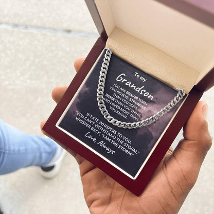 Grandson Jewelry Whisper Back "I Am The Storm" Graduation Birthday Holiday Personalized Cuban Chain Link Necklace With  Gift Box - Mallard Moon Gift Shop