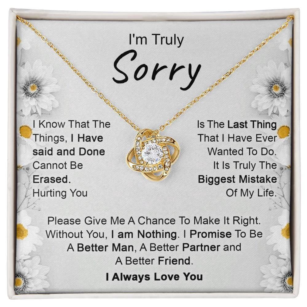 Apology Gift for Girlfriend, Wife, Soulmate - I’m Truly Sorry - Love Knot Pendant Necklace