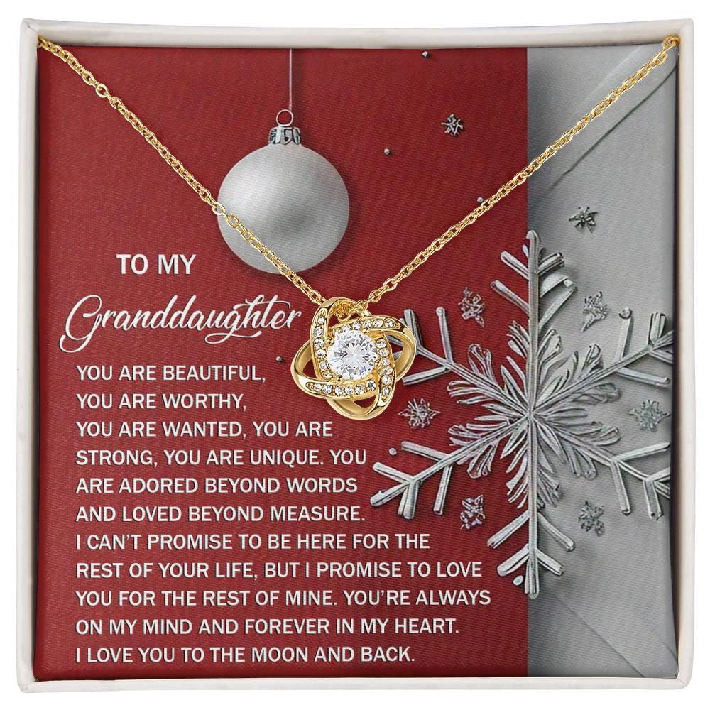 To My Granddaughter – Christmas Love Knot Necklace | “You Are Beautiful, Strong & Loved” Holiday Message Card | Grandparent Gift