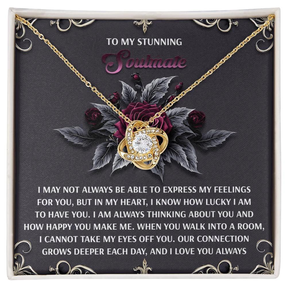 Romantic Gift for Wife or Girlfriend - Stunning Love Knot Pendant Necklace with Soulmate Message - I Am Lucky
