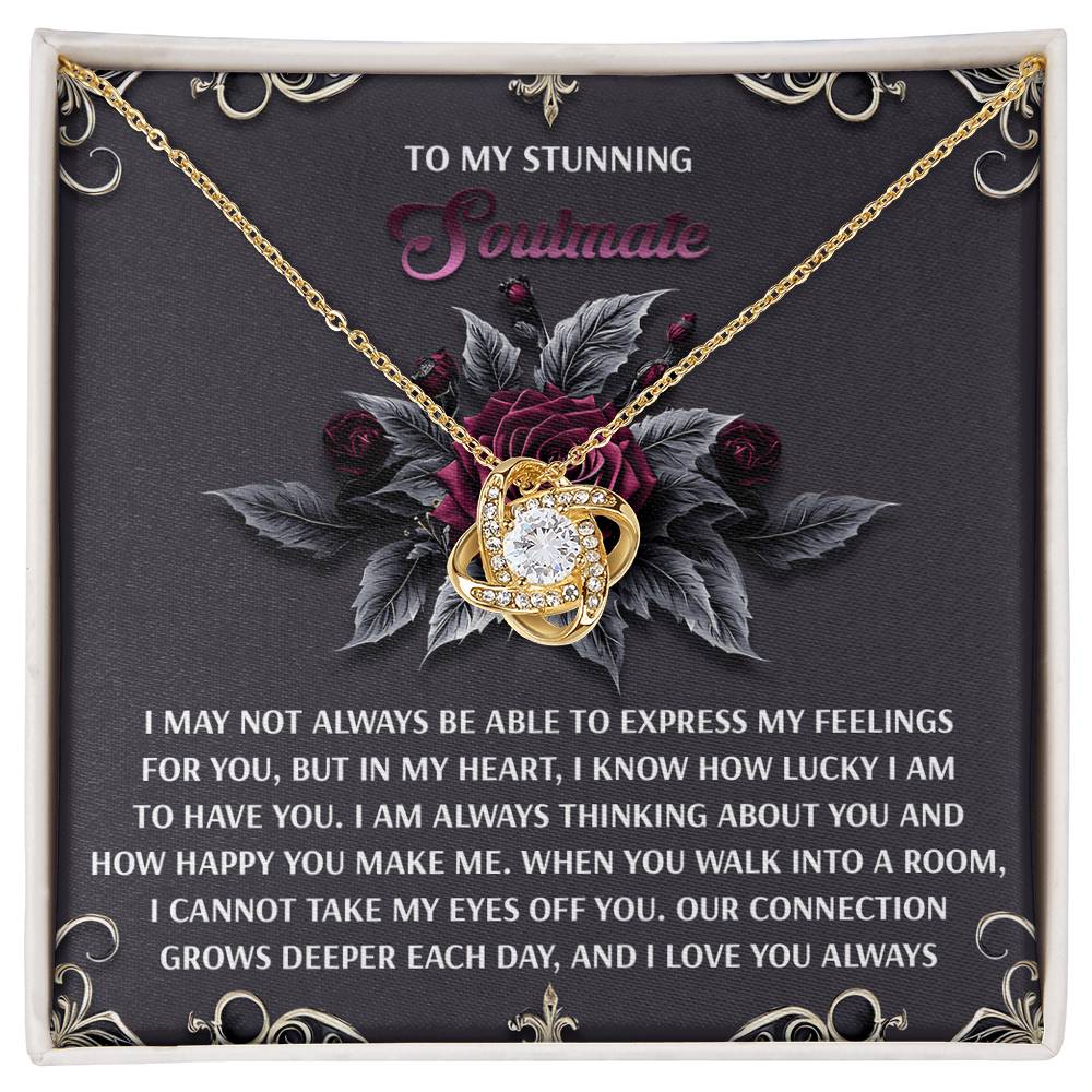 Romantic Gift for Wife or Girlfriend - Stunning Love Knot Pendant Necklace with Soulmate Message - I Am Lucky - Mallard Moon Gift Shop