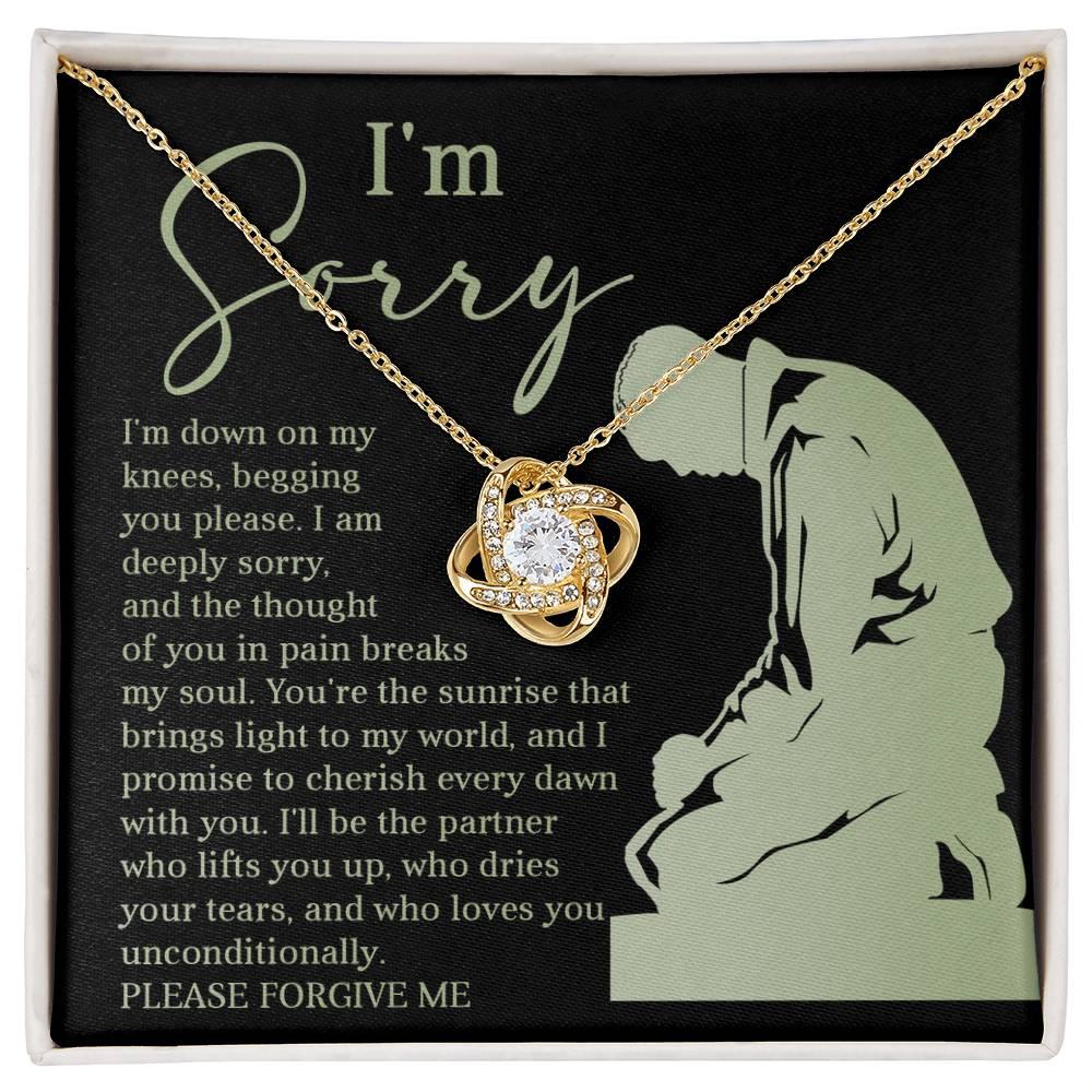 Apology Gift for Girlfriend, Wife, Soulmate - Sorry, On My Knees - Love Knot Pendant Necklace - Mallard Moon Gift Shop
