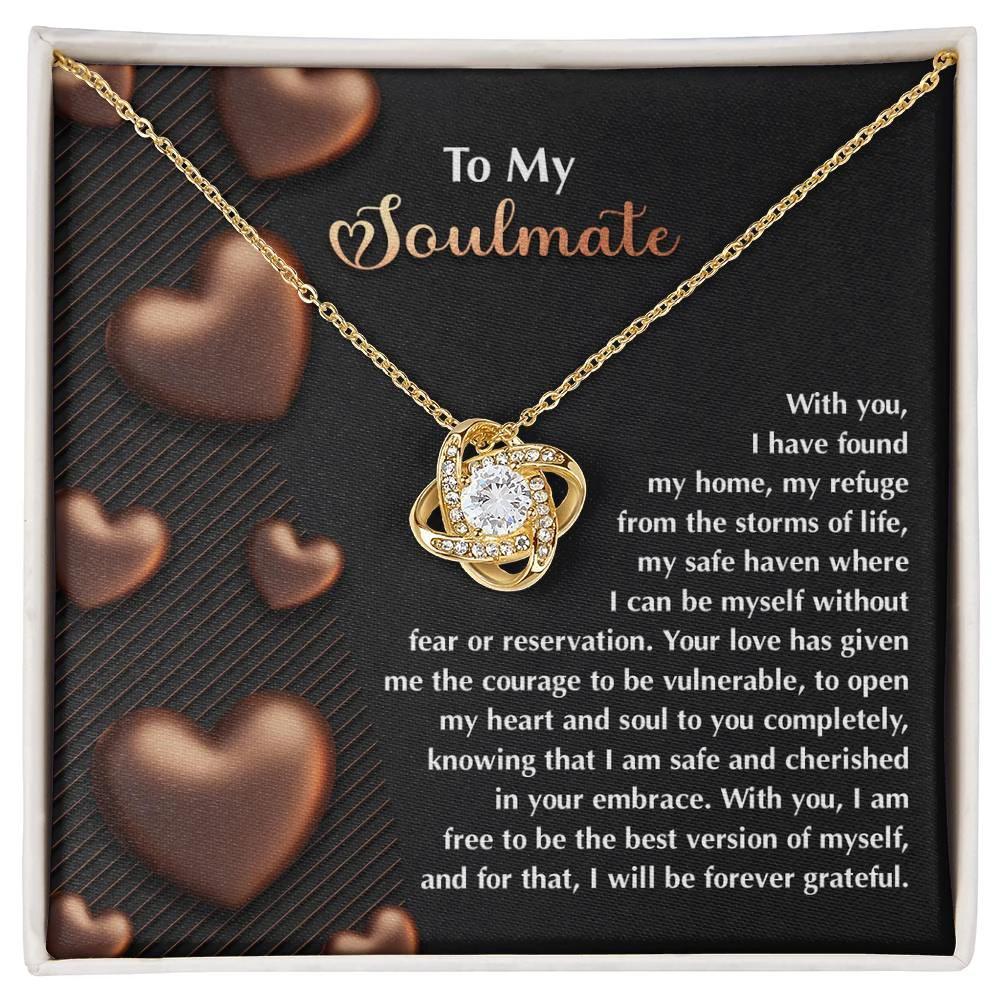 To My Soulmate" Love Knot Necklace – A Heartfelt Valentine’s Day Gift for Your Safe Haven and Forever Love