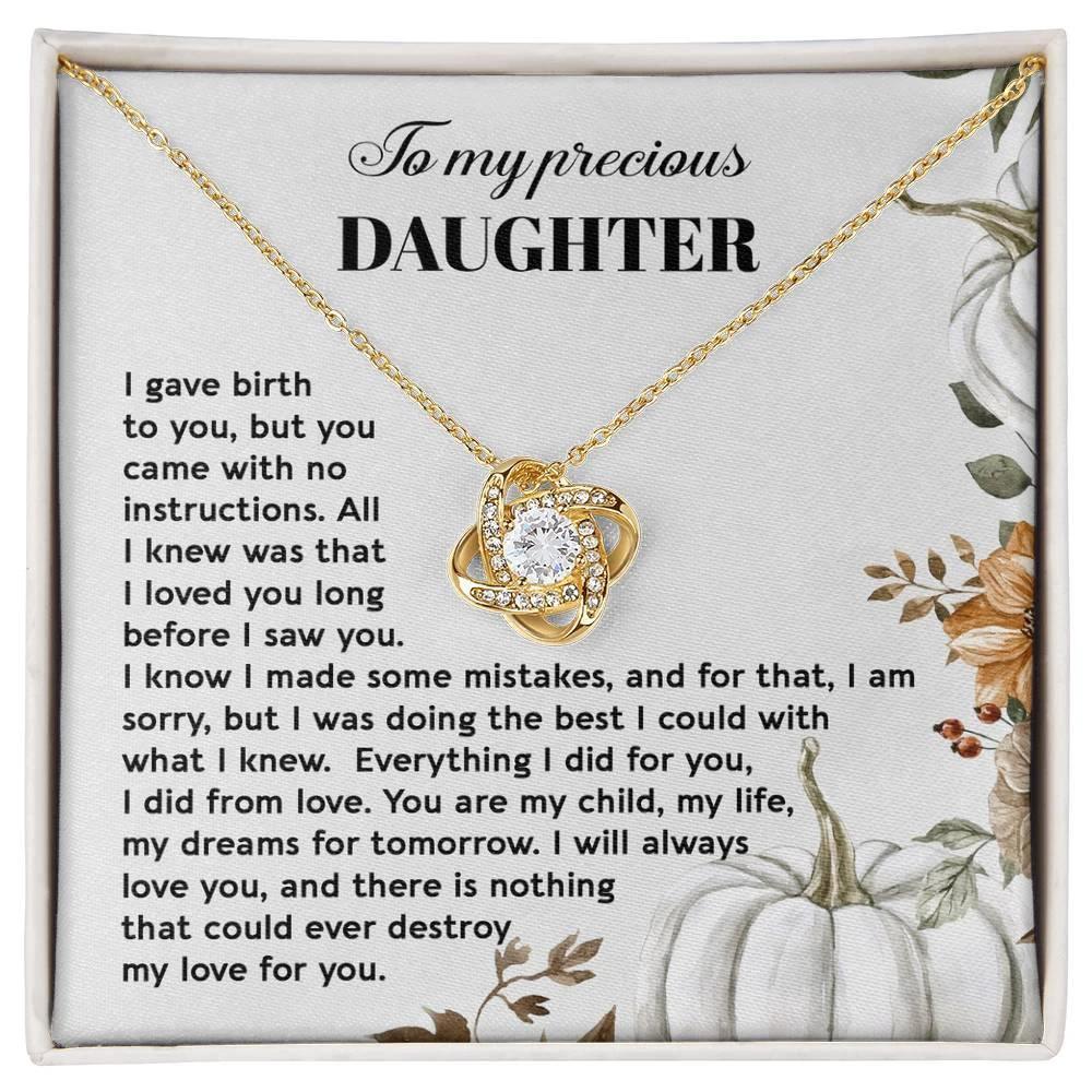 Heartfelt Mother to Daughter Gift | Love Knot Necklace with Emotional Message Card