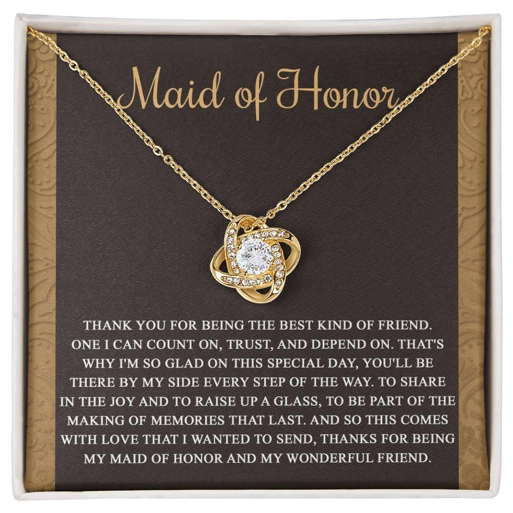 Maid of Honor Wedding Day Gift-Kind Of Friend- Love Knot Pendant Necklace - Mallard Moon Gift Shop