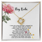 Hey Babe – I’m Sorry Love Knot Necklace | Heartfelt Apology Gift for Partner with Message Card