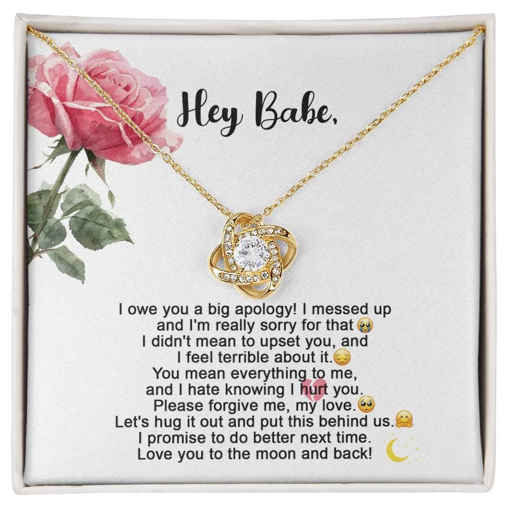 Hey Babe – I’m Sorry Love Knot Necklace | Heartfelt Apology Gift for Partner with Message Card