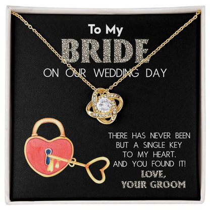 To My Bride on Our Wedding Day - You Have the Single Key to My Heart Love Knot Pendant Necklace - Mallard Moon Gift Shop