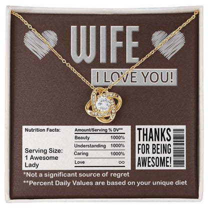 Gift for Wife - Nutrition Facts Love Knot Pendant Necklace - Mallard Moon Gift Shop