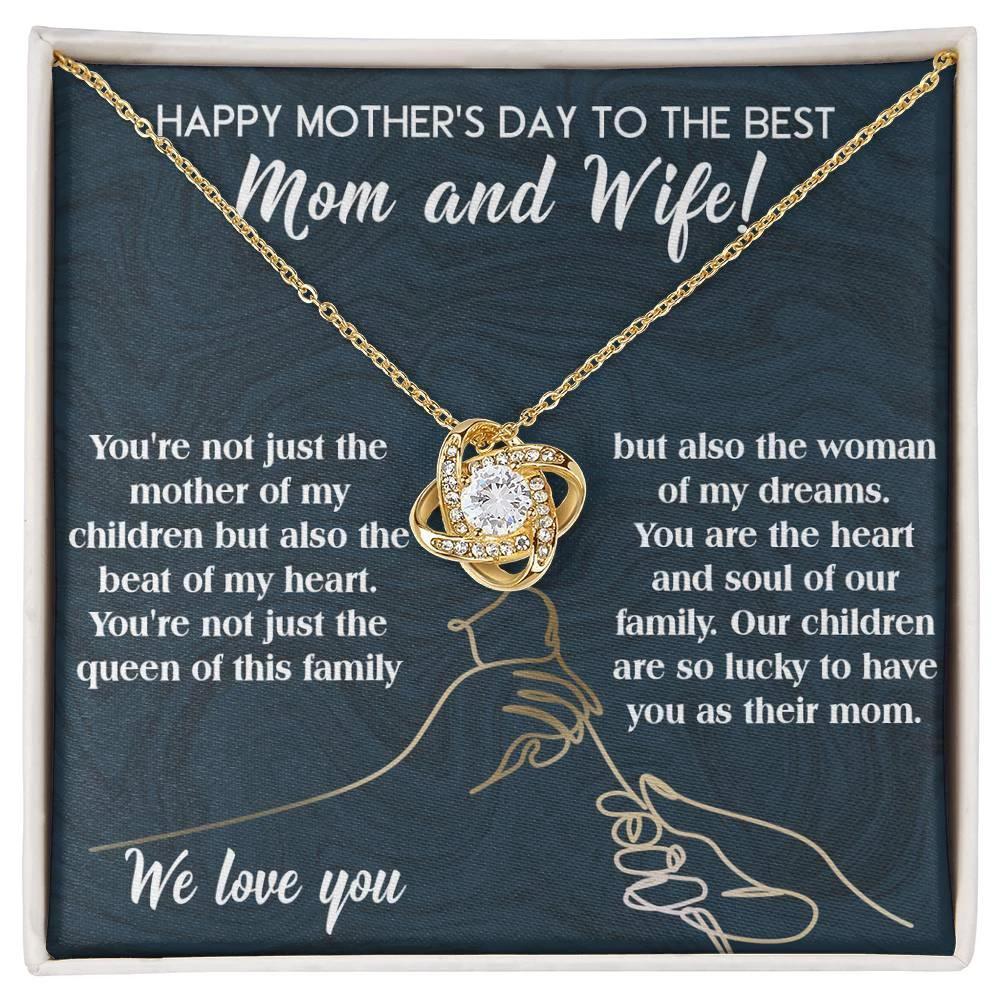 Mother's Day Gift to Wife You're the Mother of My Children and the Beat of My Heart Love Knot Pendant Necklace