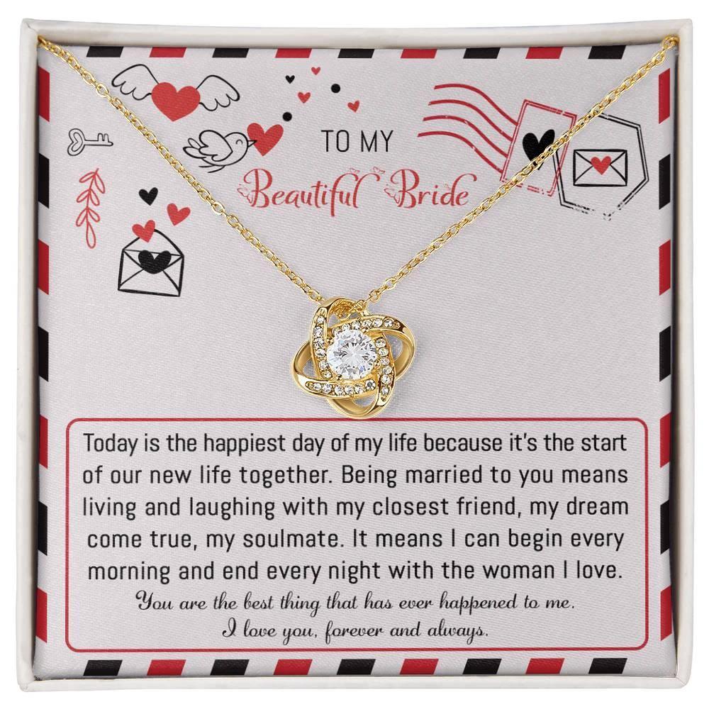 Bride Wedding Day Gift - The Happiest Day - Love Knot Pendant Necklace