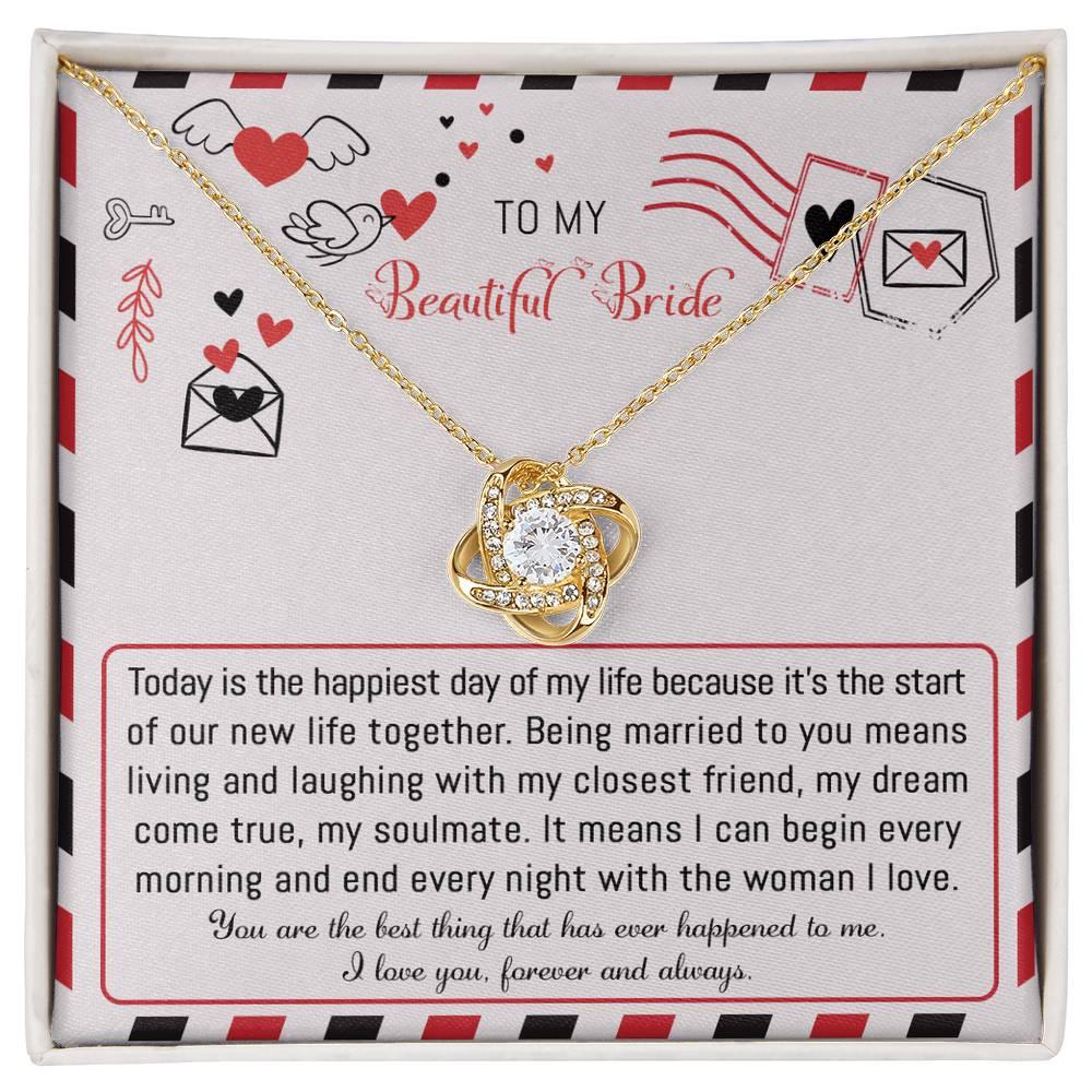 Bride Wedding Day Gift - The Happiest Day - Love Knot Pendant Necklace - Mallard Moon Gift Shop