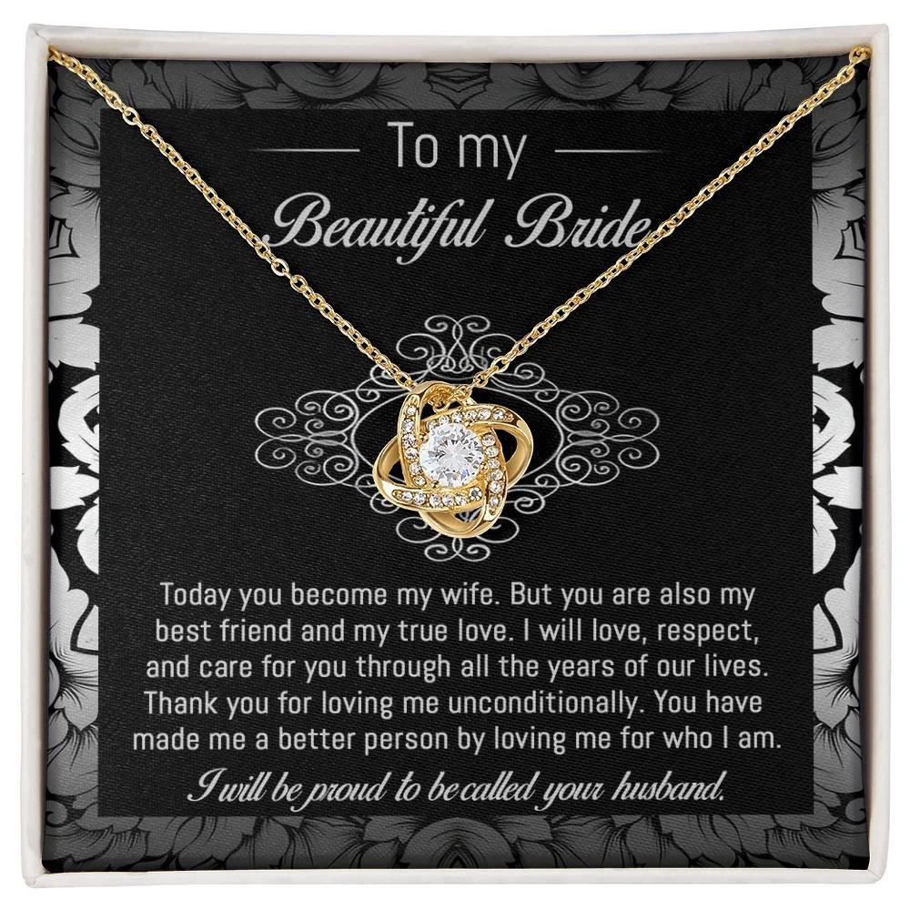 Bride Wedding Day Gift - My True Love - Love Knot Pendant Necklace