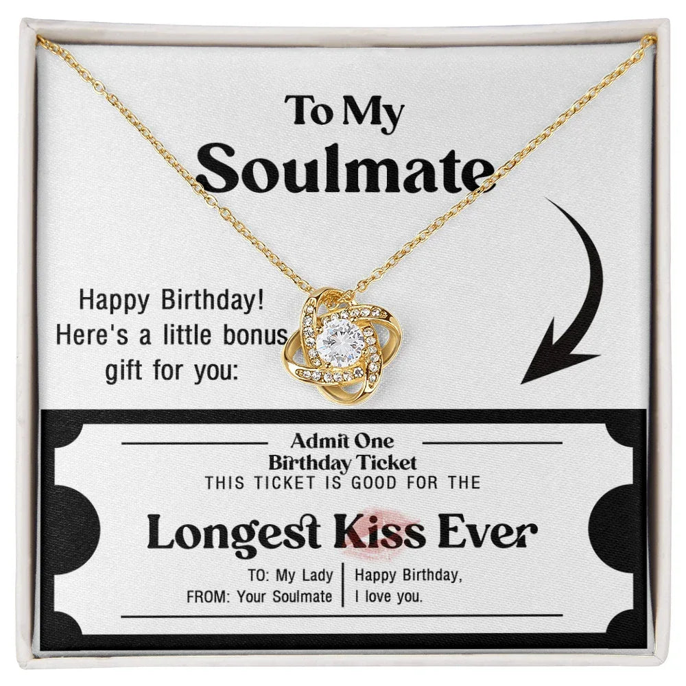 Soulmate Birthday Love Knot Necklace – Longest Kiss Ever Message Card | Romantic Gift for Wife or Girlfriend