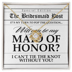 Maid of Honor Wedding Proposal Invitation Will You Be My Maid of Honor Help Me Tie The Knot Pendant Necklace