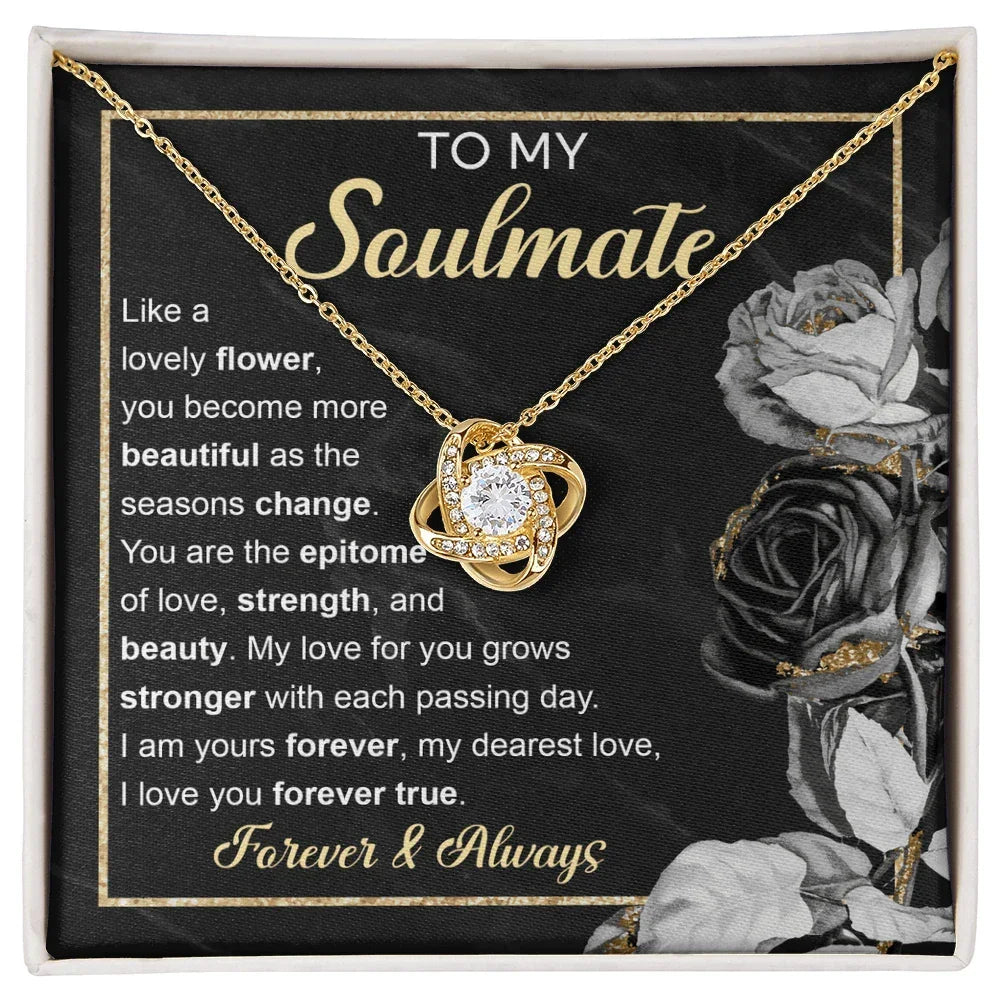 To My Soulmate – Love Knot Necklace with Elegant Forever & Always Message | Romantic Gift for the One You Cherish Most