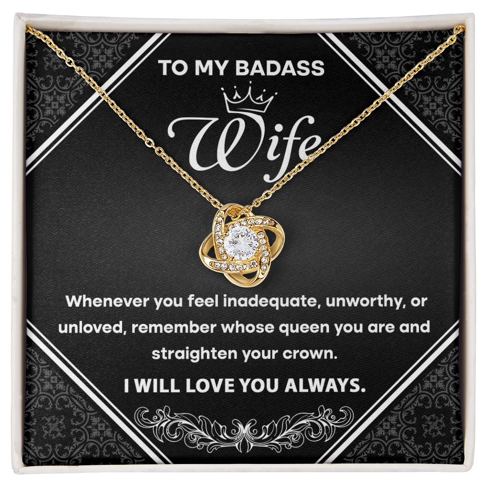 To My Badass Wife - Romantic Love Knot Necklace with Message Card - Empowering Gift for the Queen of My Heart - Mallard Moon Gift Shop